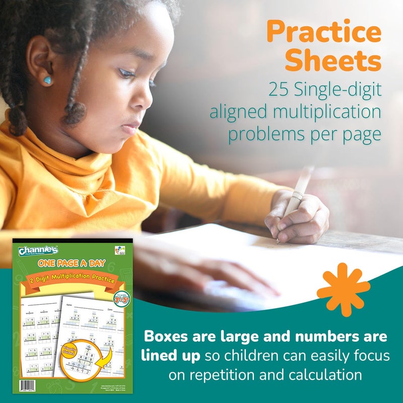 Channie's Channieâ€™s One Page A Day Two Digit Multiplication Practice, Double Digit Multiplication Workbook, 50 Fun & Easy Tear-Off Math Practice Worksheets For 3rd, 4th, & 5th Grade Kids - Image 3